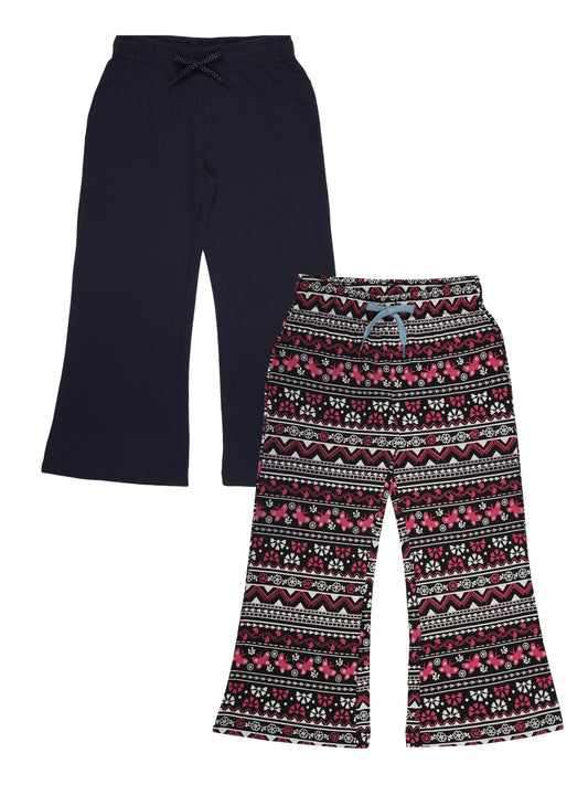 Girls pure cotton 2 pack Joggers -Girls pure cotton 2 pack Joggers -BLACK AOP TRUE NAVY