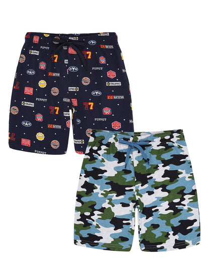 Boys Pure Cotton 2 pack printed Jersey shorts-CAMOFLAGUE NAVY