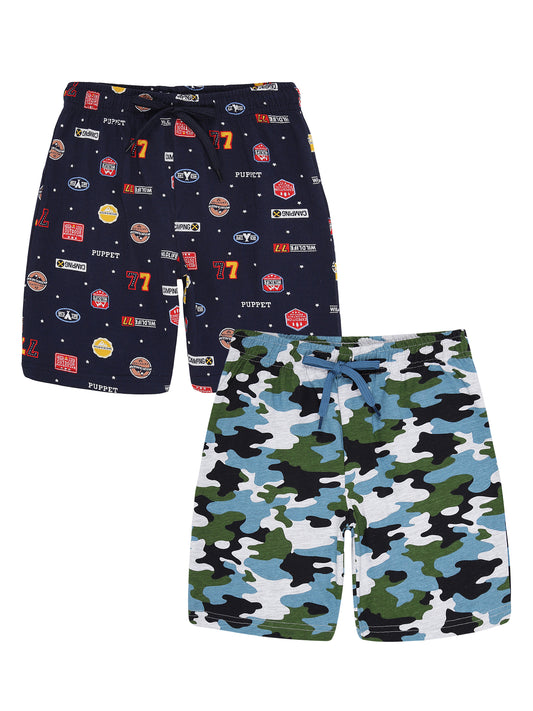 Boys Pure Cotton 2 pack printed Jersey shorts-CAMOFLAGUE NAVY