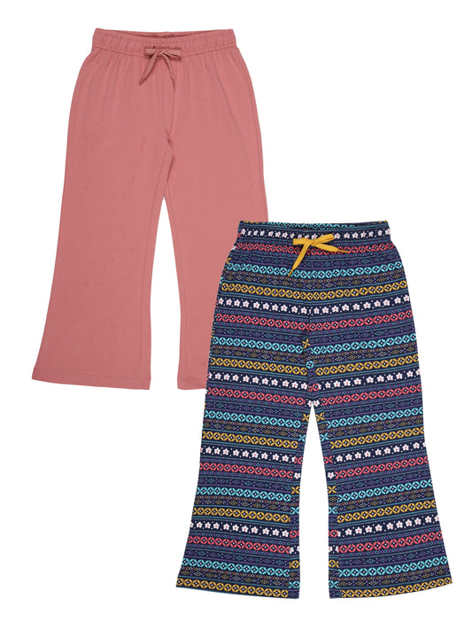 Girls pure cotton 2 pack Joggers -WHITE GEOMETRIC AOP	DUSTY PINK