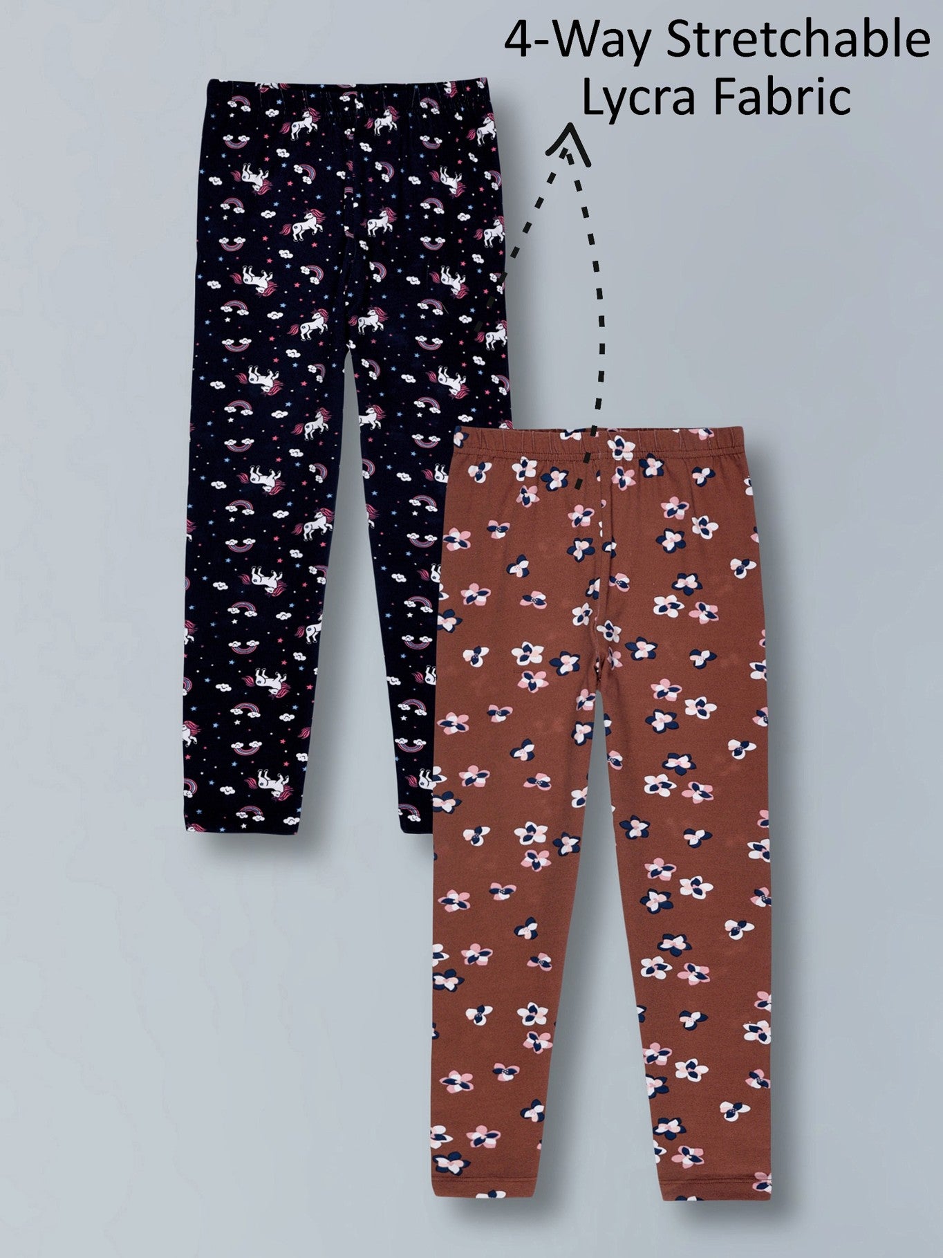 Girls Cotton Lycra Stretch Printed Legging Pack of 2