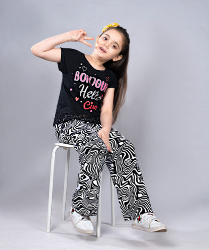 Girls Premium Cotton Crop Top with lace and Wide Leg Pant Set