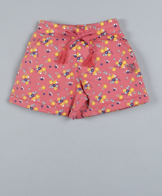 Plum Tree Girls  All Over Floral Printed Shorts-PINK