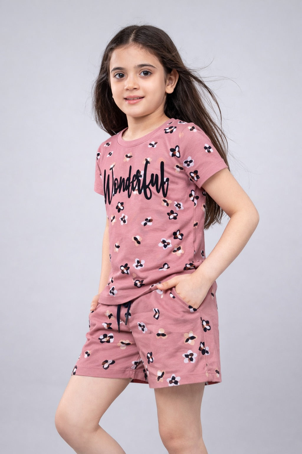 Girls Trendy Cotton Top & Shorts Co-ord Set