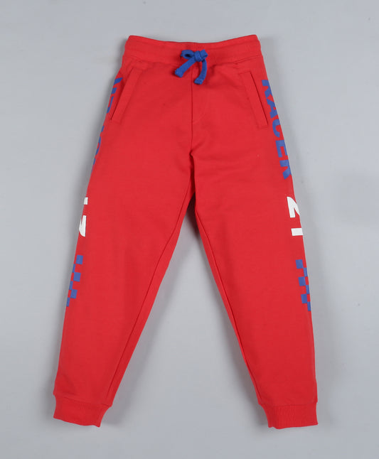 Plum Tree Boys Racer Print Jogger Track Pant-RED
