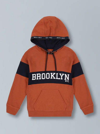 Brooklyn Print  Hooded Cotton sweatshirt- Winter Brick/Navy