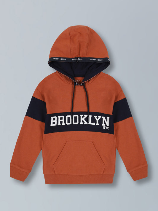 Brooklyn Print  Hooded Cotton sweatshirt- Winter Brick/Navy
