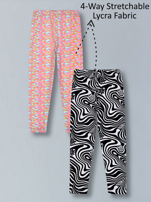 Girls Cotton Lycra Stretch Printed Legging Pack of 2