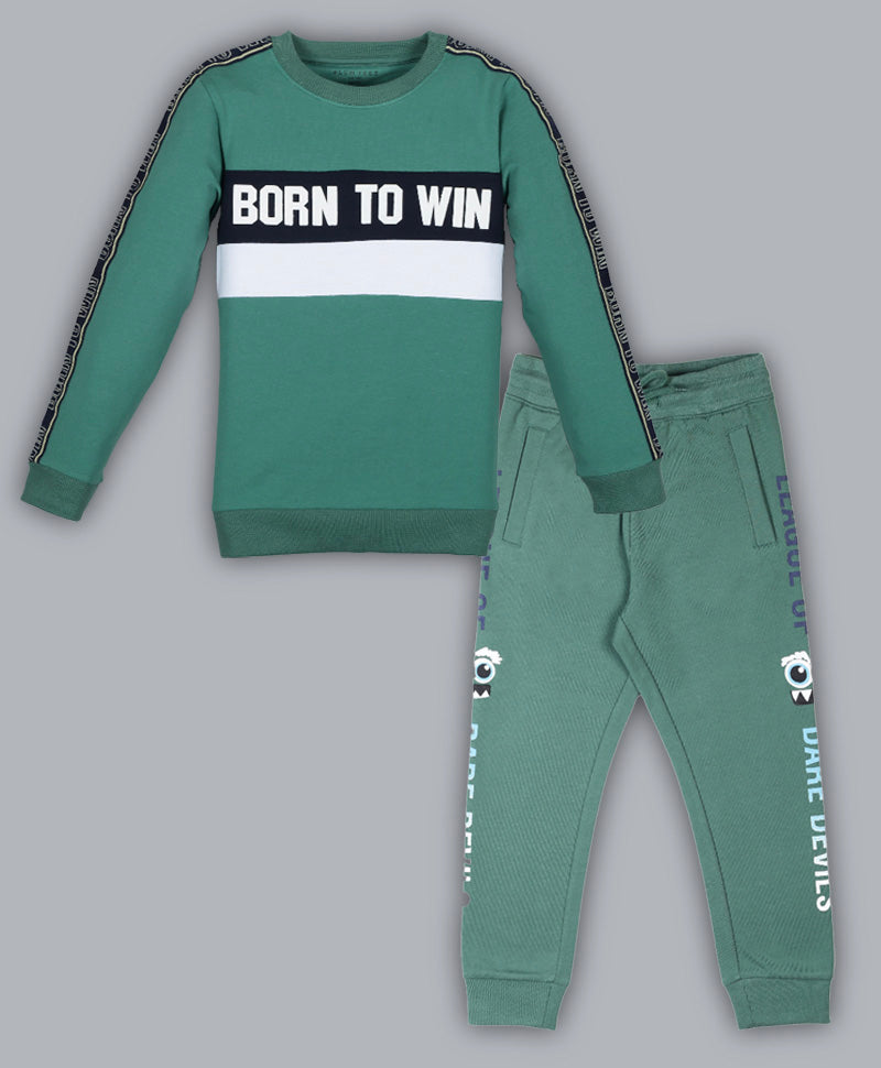 Round Neck Pullover Sweatshirt and Printed Jogger set