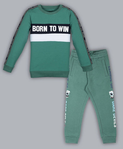 Round Neck Pullover Sweatshirt and Printed Jogger set