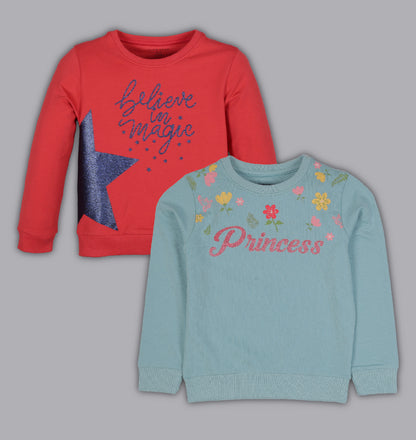 Princess Printed Round neck Pullover Sweatshirt pack of 2- Green and Red