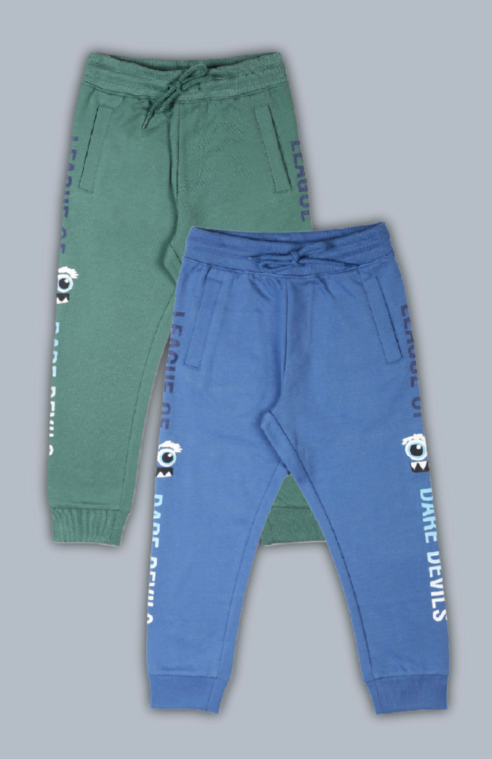 Raised Printed Jogger Track Pant Pack of 2 - Blue and Green
