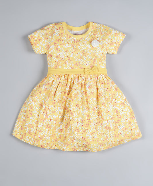 Plum Tree Girls floral printed Dress-YELLOW