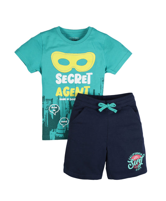 Plum Tree Boys Half Sleeve Secret Agent Print T-shirt & Shorts ( Pack of 2)