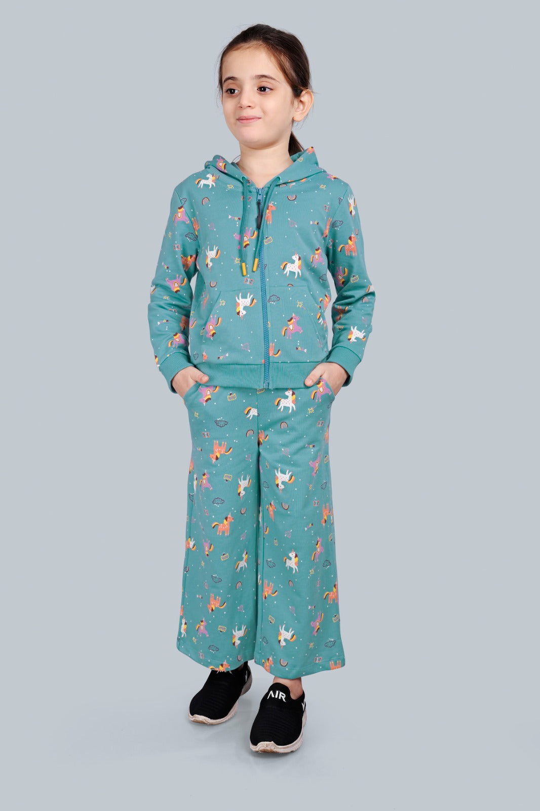 Girls Zip-up Hoodie Sweatshirt and Wide Leg Relaxed Fit Pants