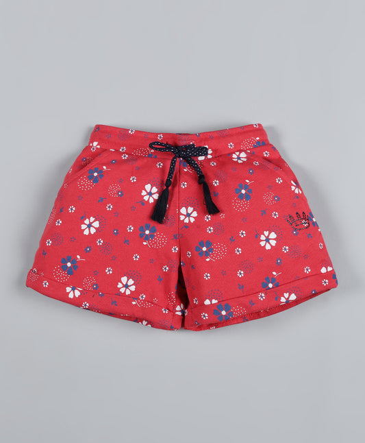 Plum Tree Girls  floral Printed Shorts-RED