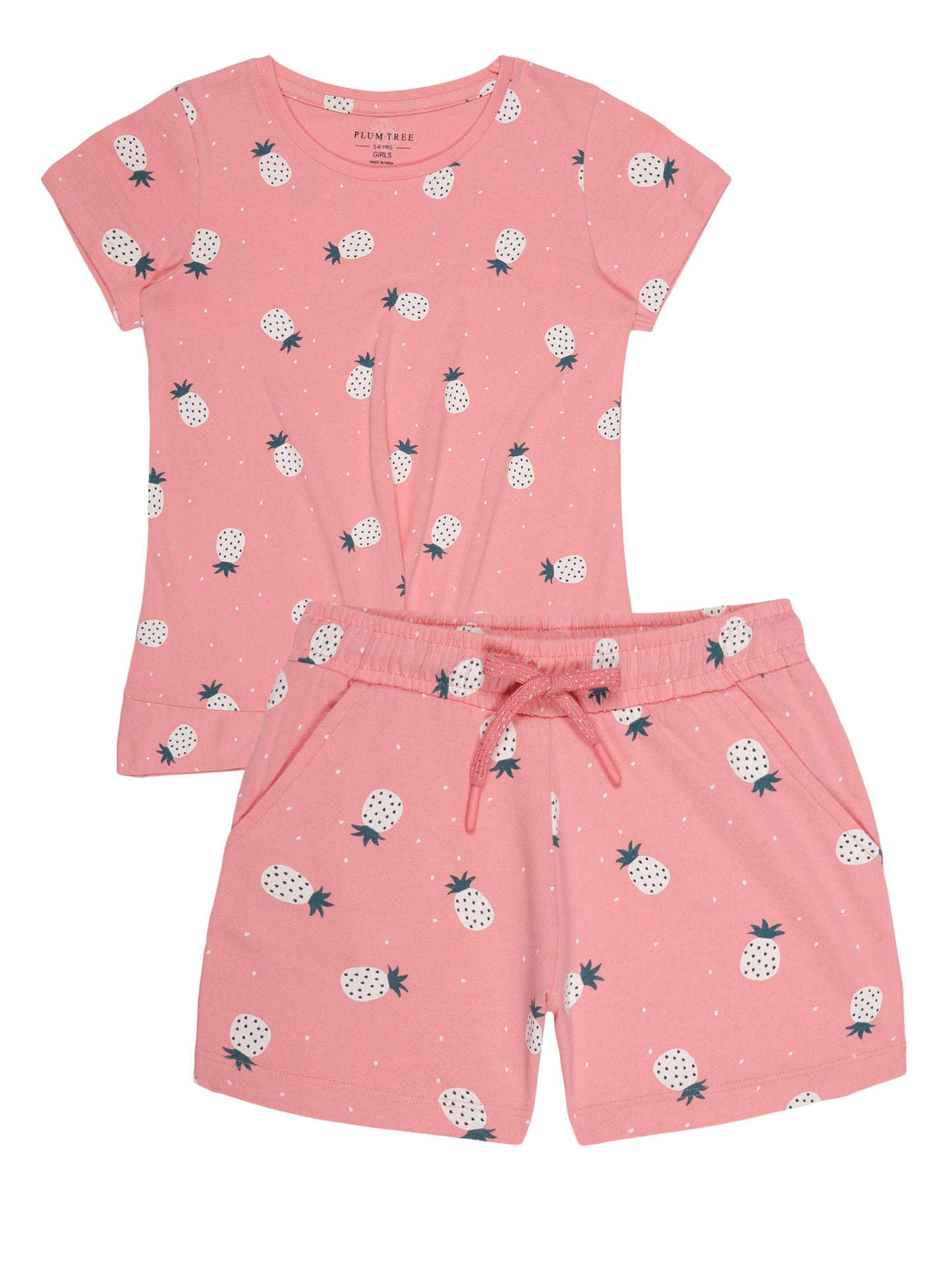 Girls 2 piece pure cotton All Over Printed Co-ordinating Top and Short Set -CORAL AOP