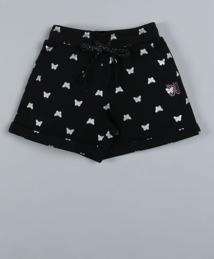 Plum Tree Girls  All Over Butterfly Printed Shorts-BLACK