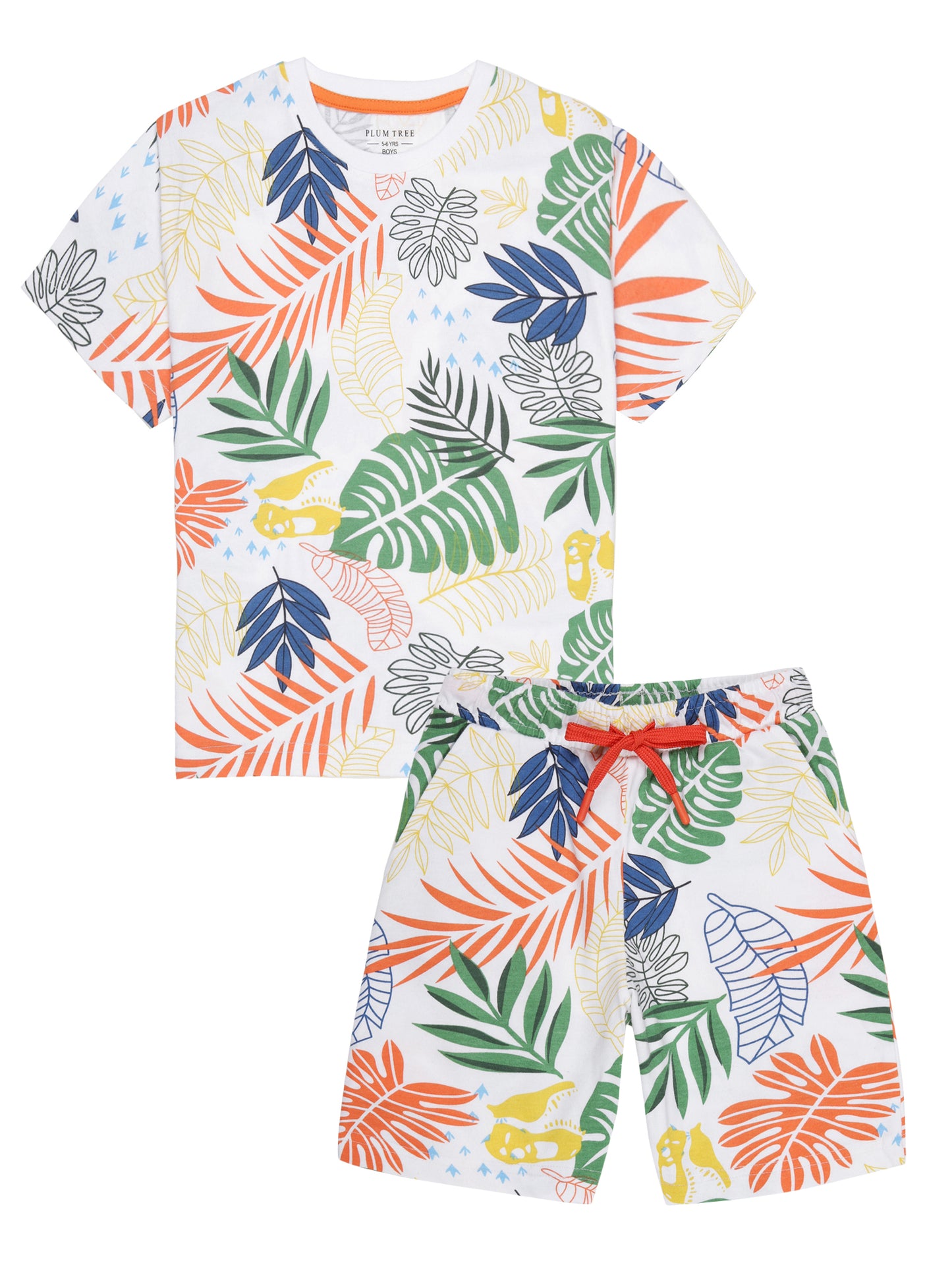 Boys 2 piece pure cotton All Over Printed Co-ordinating Top and Short Set-OFF WHITE TROPICAL AOP