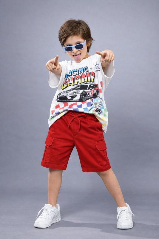 Boys Trendy Oversized T-Shirt & Cargo Shorts Set