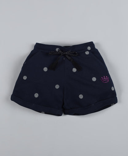 Plum Tree Girls Polka Printed Shorts-Navy