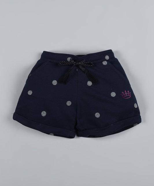 Plum Tree Girls Polka Printed Shorts-Navy