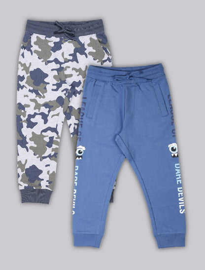 Raised Printed Jogger Track Pant Pack of 2 - Blue and Camoflague