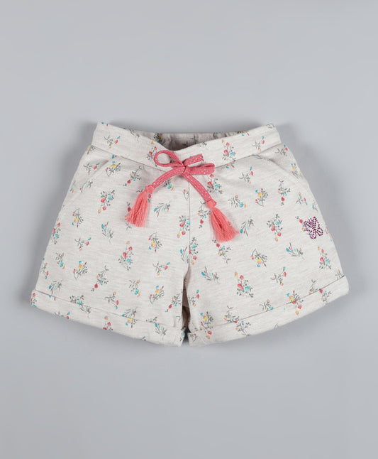 Plum Tree Girls Floral Printed Shorts-CREAM