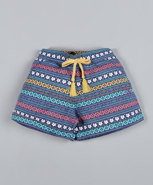 Plum Tree Girls Aztec printed Shorts-NAVY