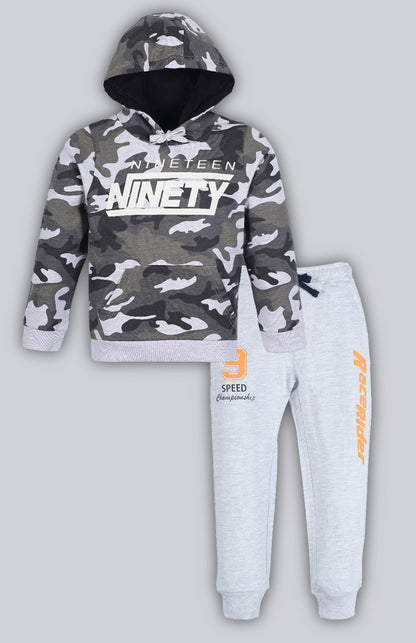Camoflague Print Hooded Sweatshirt and Printed Jogger set
