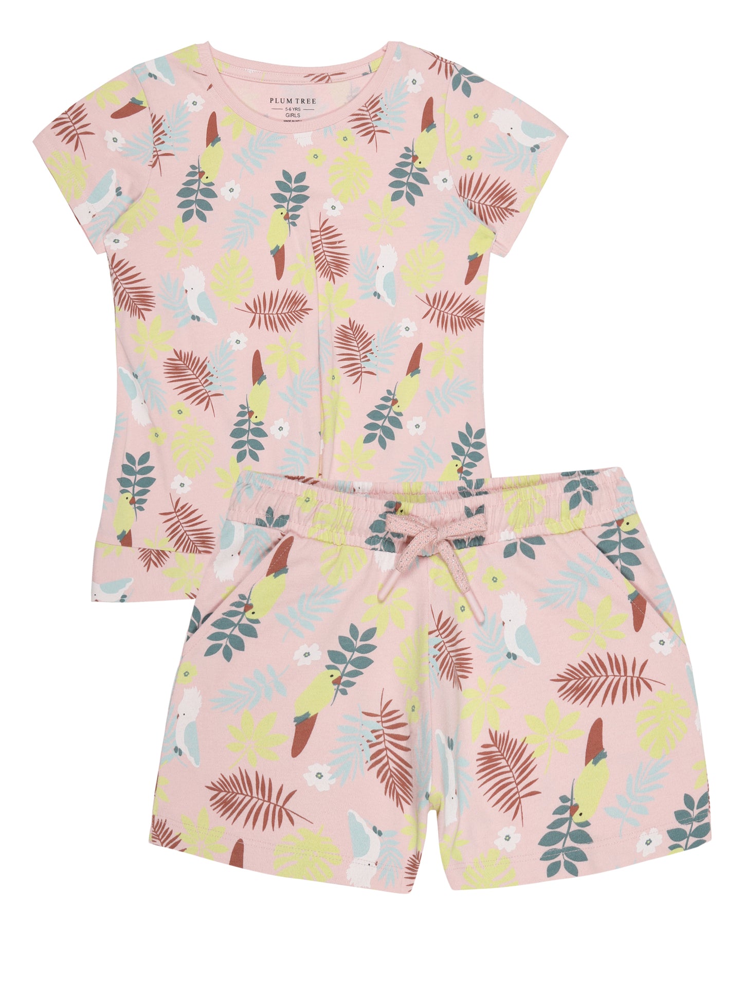 Girls 2 piece pure cotton All Over Printed Co-ordinating Top and Short Set-SOFT PINK AOP