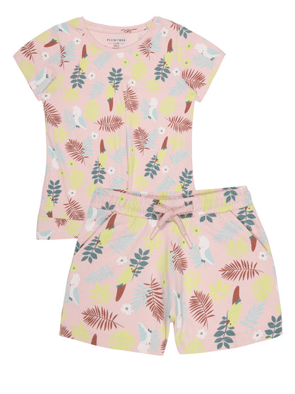 Girls 2 piece pure cotton All Over Printed Co-ordinating Top and Short Set-SOFT PINK AOP