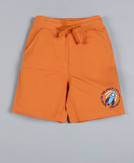 Plum Tree Boys Back To The Space Print Shorts-ORANGE