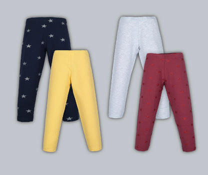 All Over Printed and solid Leggings( Pack of 4) - Multi Color