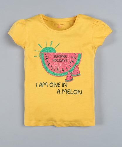 Plum Tree Girls Dare To Dream Print  T-shirt( Pack of 2)-YELLOW & POOL BLUE
