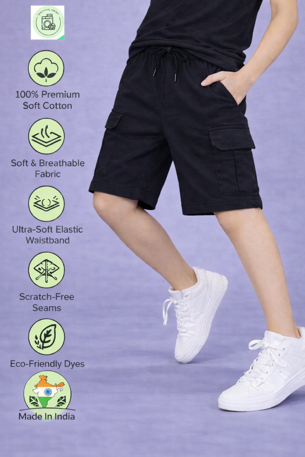 Boys Premium Cotton Cargo Pocket Shorts