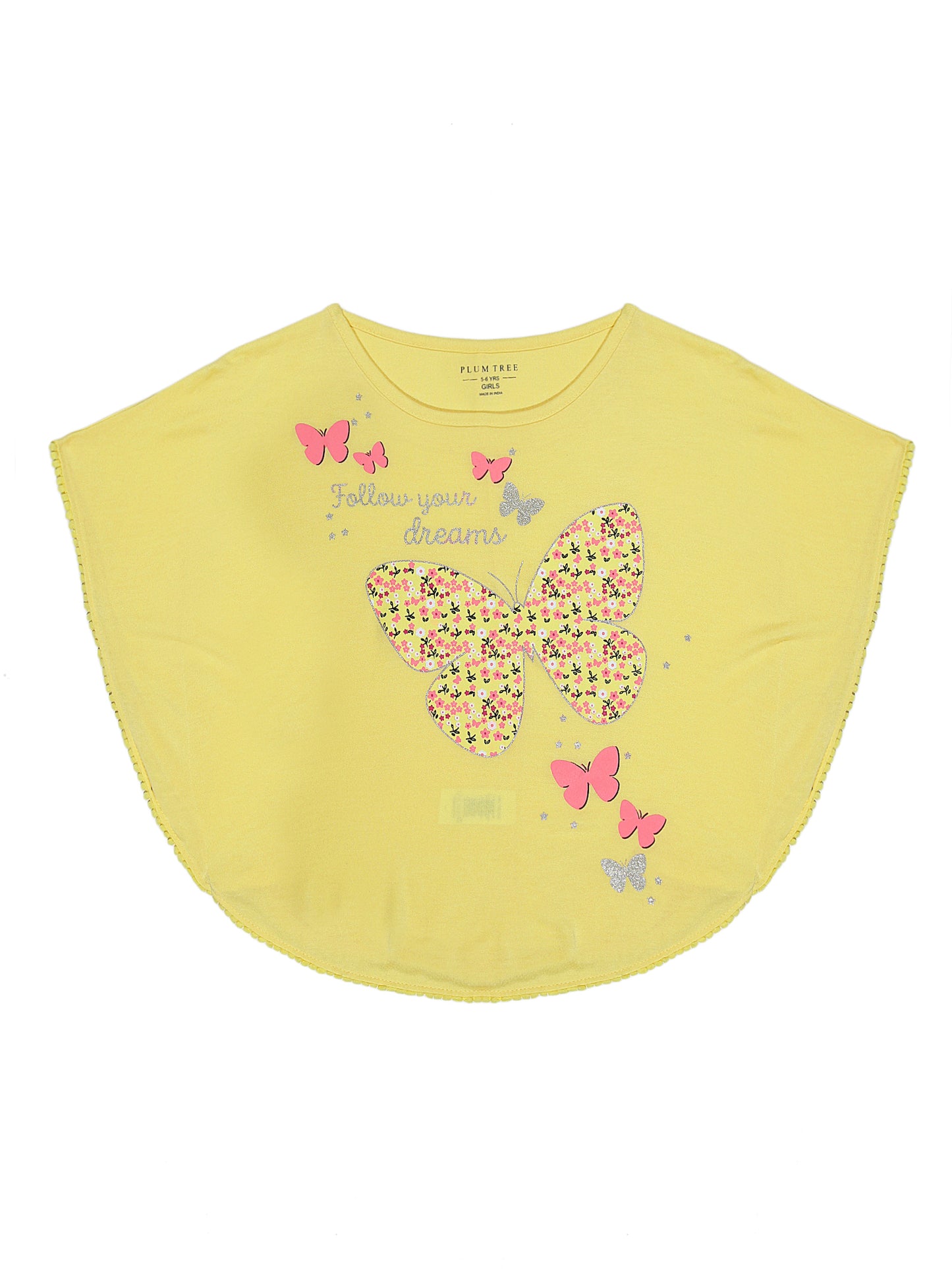 Girls 2 piece Poncho T shirt and Flared Trouser set-YELLOW BLUE