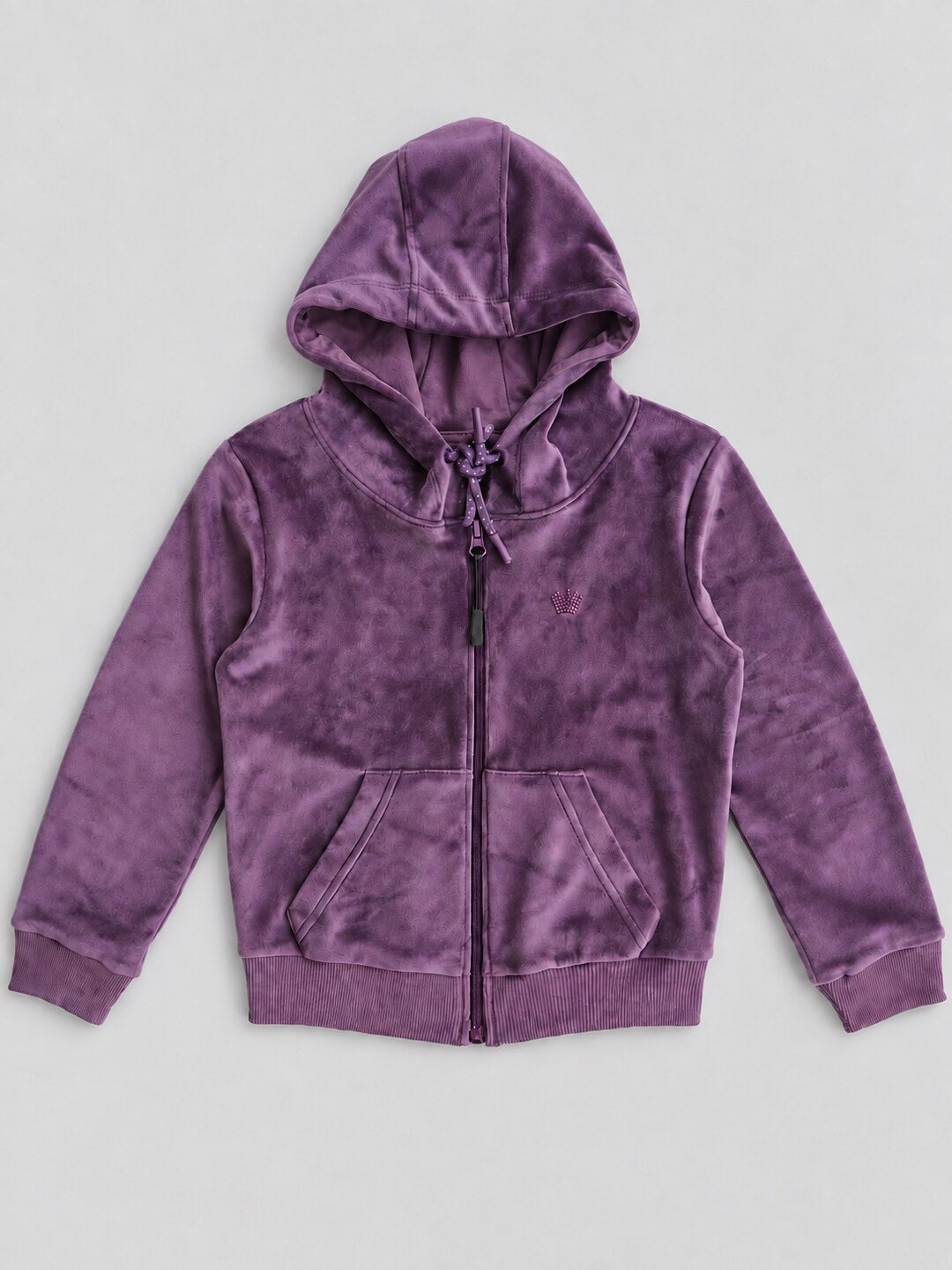 Girls Premium Velour Full Zipper Hooded Sweatshirt and Wide Leg Pant Set