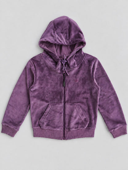 Girls Premium Velour Full Zipper Hooded Sweatshirt and Wide Leg Pant Set