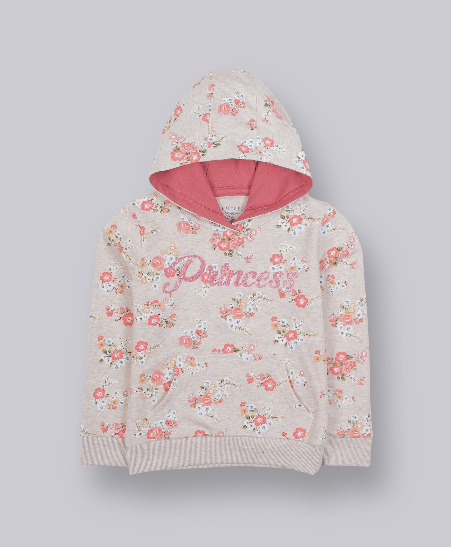 Glitter Printed Hoodie Sweatshirt and Printed Jogger set- Peach