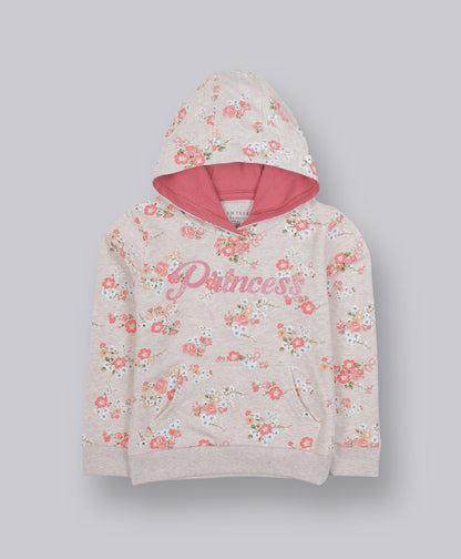 Glitter Printed Hoodie Sweatshirt and Printed Jogger set- Peach