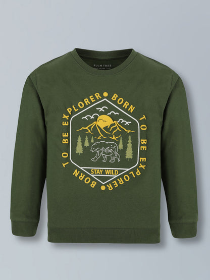 Plum Tree Boys 100% Cotton Full Sleeve Born To Explorer T-Shirt & Jogger Set ( Pack Of 2) - Mist Green
