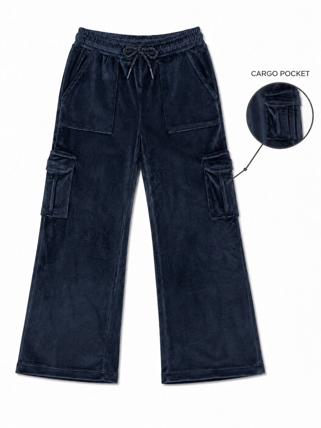 Girls Velour Wide Leg Cargo Pocket Pants
