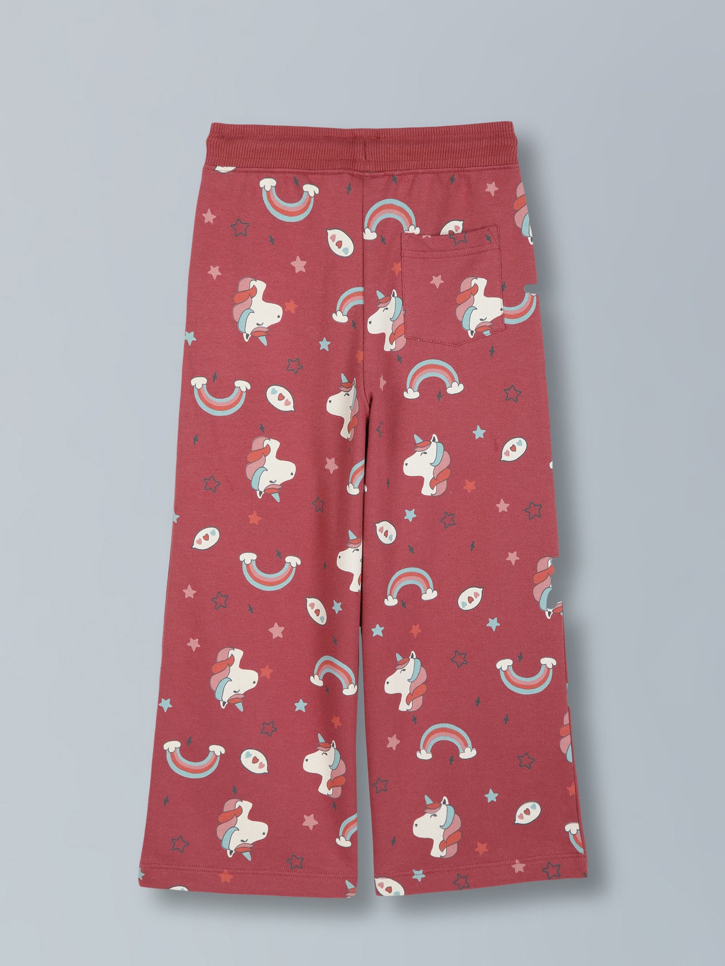 Girls Unicorn Aop & Crown Stone wide leg relaxed Fit Cotton Trouser - Grape