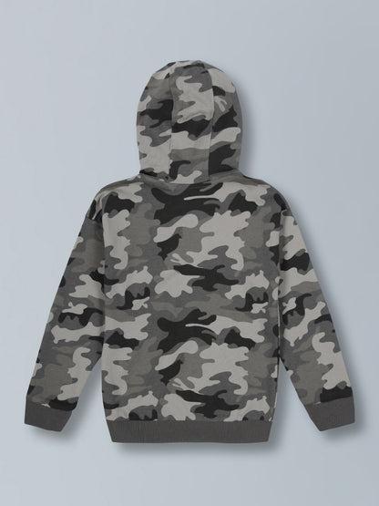 California Print Hooded front open Zipper Cotton Rich sweatshirt- Grey Melange