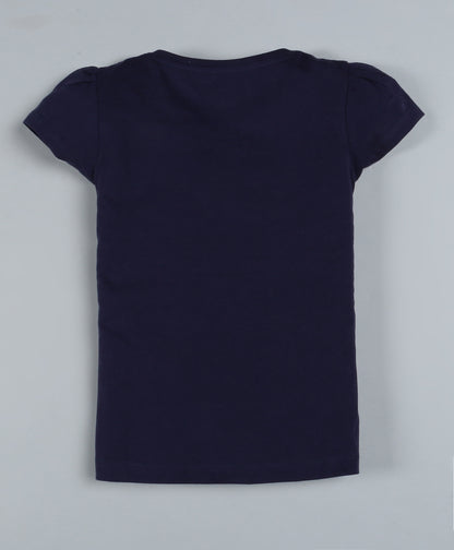 Plum Tree Girls Half Sleeve Little Princess Print T-shirt and Short( Pack of 2)-NAVY & ORANGE