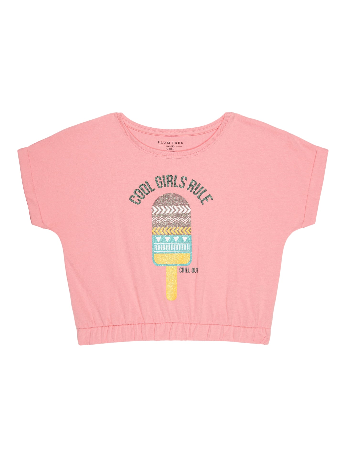 Girls Set of 2 printed pure cotton Crop Top-CORAL BLACK