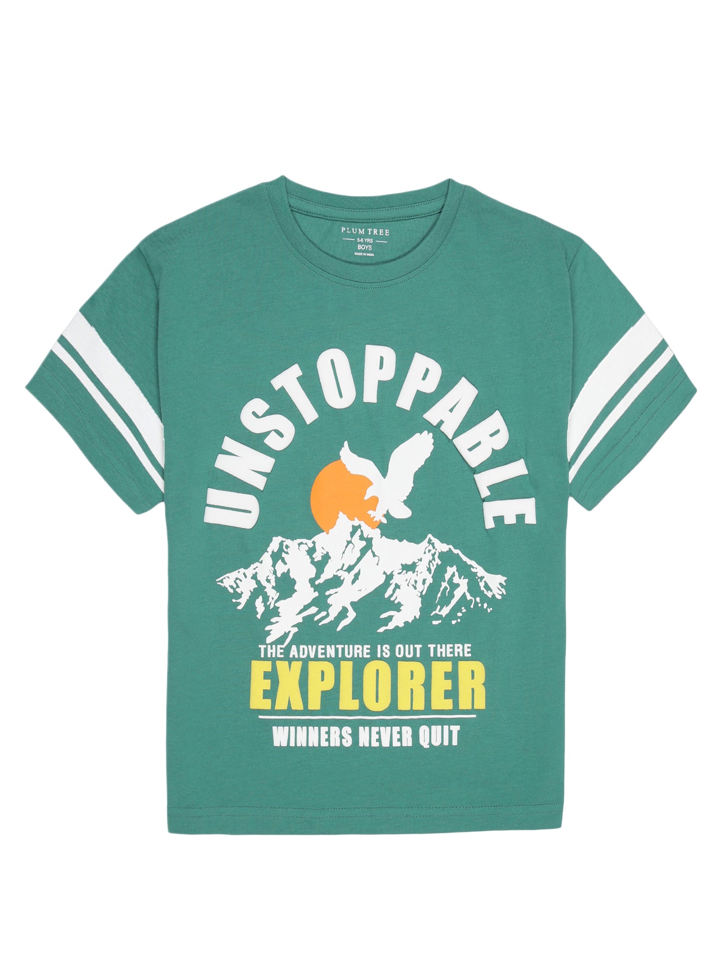 Boys set of 2 printed pure cotton T-shirts with Raised Print-GREEN BLACK
