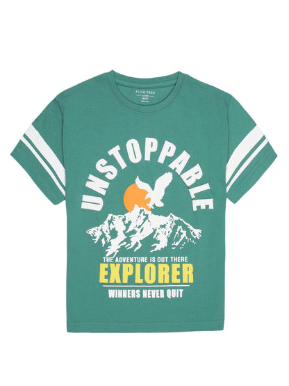 Boys set of 2 printed pure cotton T-shirts with Raised Print-GREEN BLACK