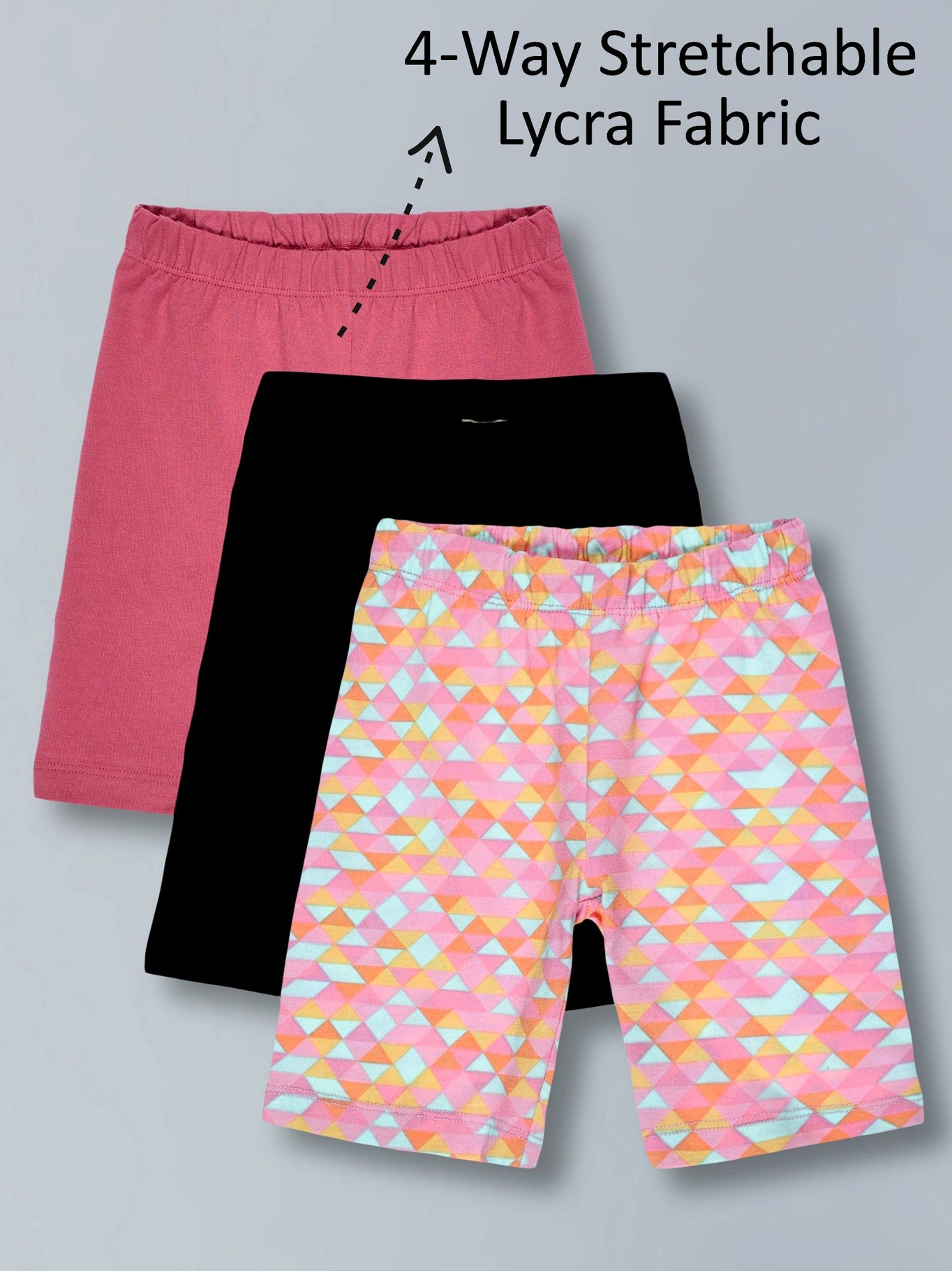 Girls Cotton Lycra Stretch Cycling Shorts Pack of 3